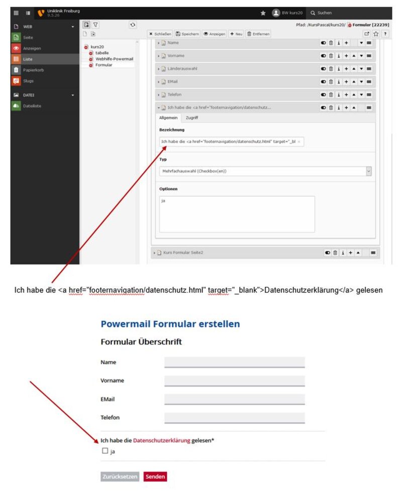 Betätigung der Datenschutzerklärung