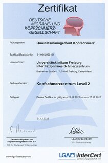 Zertifikat 'Kopfschmerzzentrum Level 2 der DMKG' Zertifikat 'Kopfschmerzzentrum Level 2 der DMKG'