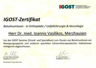 IGOST-Zertifikat an Dr. I. Vasilikos