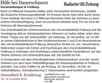 BZ-Artikel zum Patientenforum am 19.11.2016